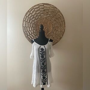 Exist White & Black Floral Embroidered Dress